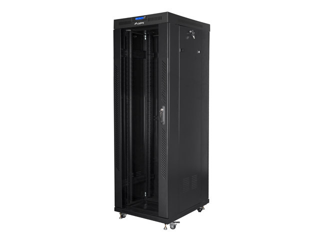 Szafa instalacyjna Rack stojąca 19" 37U 600X800 czarna drzwi szklane LCD (Flat pack) Lanberg