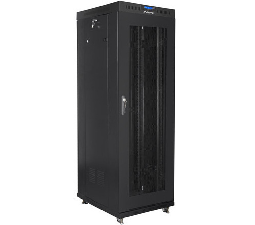 Szafa instalacyjna Rack stojąca 19" 37U 600X800 czarna drzwi perforowane LCD (Flat pack) Lanberg