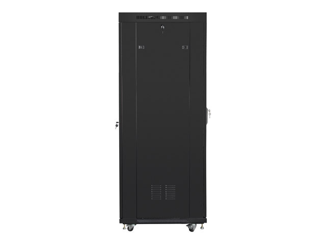 Szafa instalacyjna Rack stojąca 19" 37U 600X800 czarna drzwi perforowane LCD (Flat pack) Lanberg