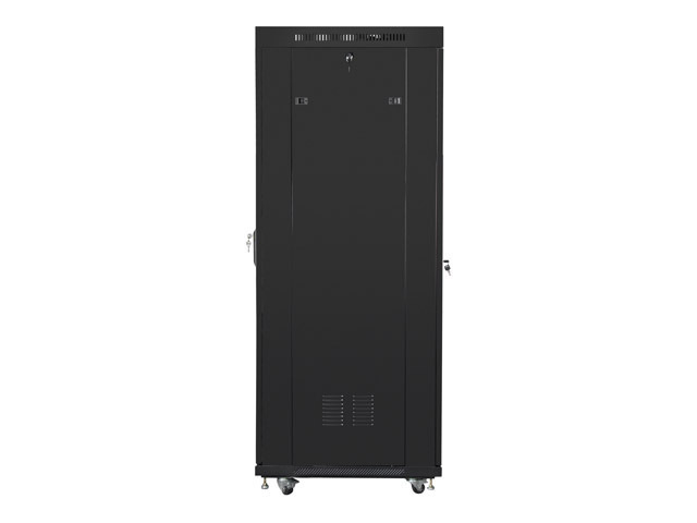 Szafa instalacyjna Rack stojąca 19" 37U 600X800 czarna drzwi perforowane LCD (Flat pack) Lanberg