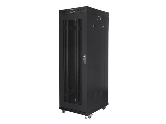 Szafa instalacyjna Rack stojąca 19" 37U 600X800 czarna drzwi perforowane LCD (Flat pack) Lanberg