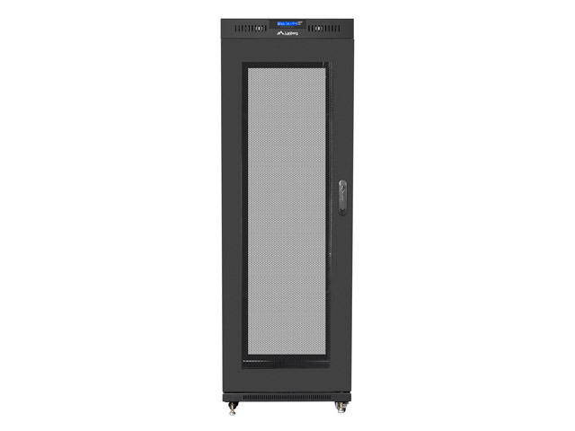 Szafa instalacyjna Rack stojąca 19" 37U 600X800 czarna drzwi perforowane LCD (Flat pack) Lanberg