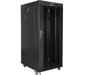 Miniatura produktu: Szafa instalacyjna Rack stojąca 19" 27U 600X800 czarna szklane drzwi LCD (Flat pack) Lanberg