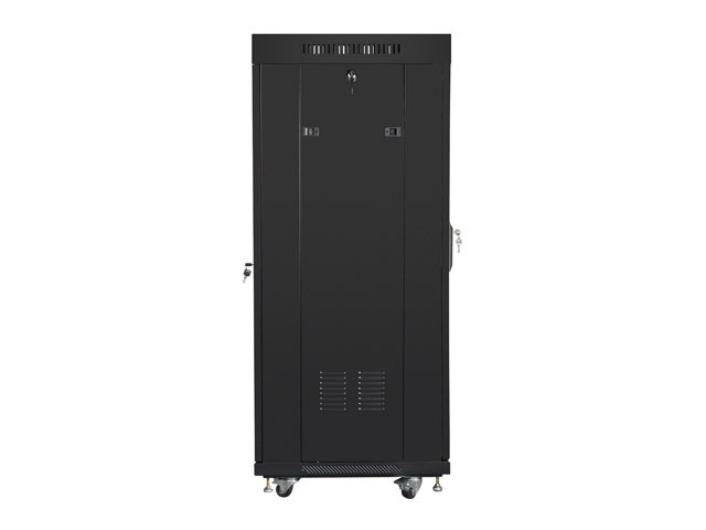 Szafa instalacyjna Rack stojąca 19" 27U 600X600 czarna szklane drzwi LCD (Flat pack) Lanberg
