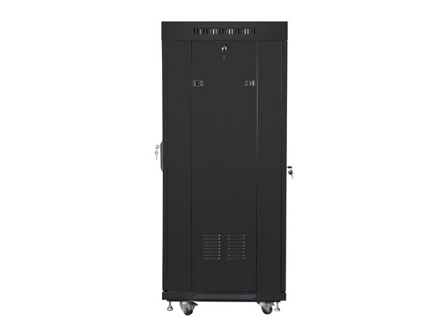Szafa instalacyjna Rack stojąca 19" 27U 600X600 czarna szklane drzwi LCD (Flat pack) Lanberg