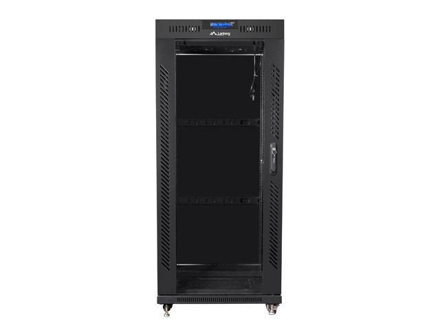 Szafa instalacyjna Rack stojąca 19" 27U 600X600 czarna szklane drzwi LCD (Flat pack) Lanberg