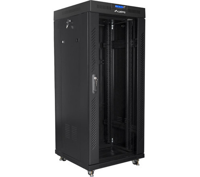 Zdjęcie produktu: Szafa instalacyjna Rack stojąca 19" 27U 600X600 czarna szklane drzwi LCD (Flat pack) Lanberg