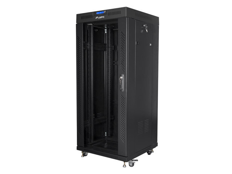 Zdjęcie produktu: Szafa instalacyjna Rack stojąca 19" 27U 600X600 czarna szklane drzwi LCD (Flat pack) Lanberg