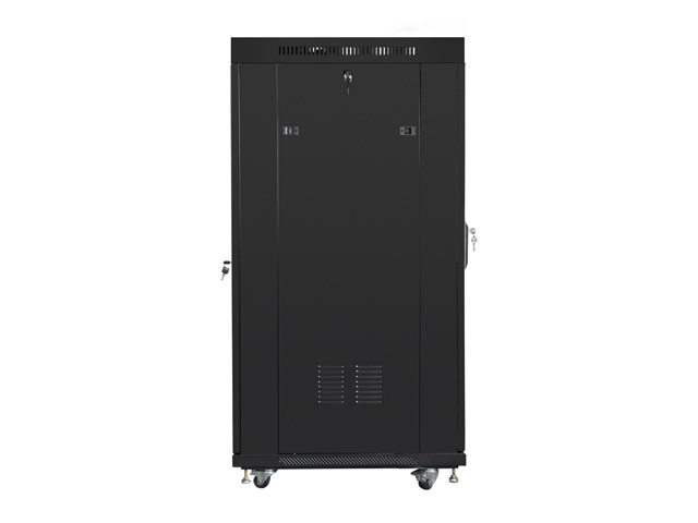 Szafa instalacyjna Rack stojąca 19" 27U 600X800 czarna perforowane drzwi LCD (Flat pack) Lanberg