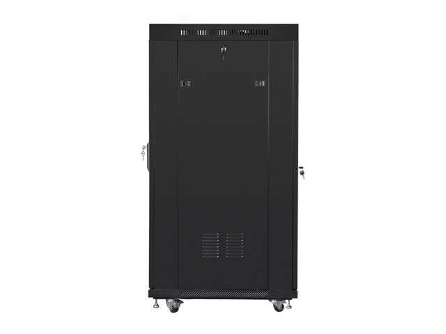 Szafa instalacyjna Rack stojąca 19" 27U 600X800 czarna perforowane drzwi LCD (Flat pack) Lanberg