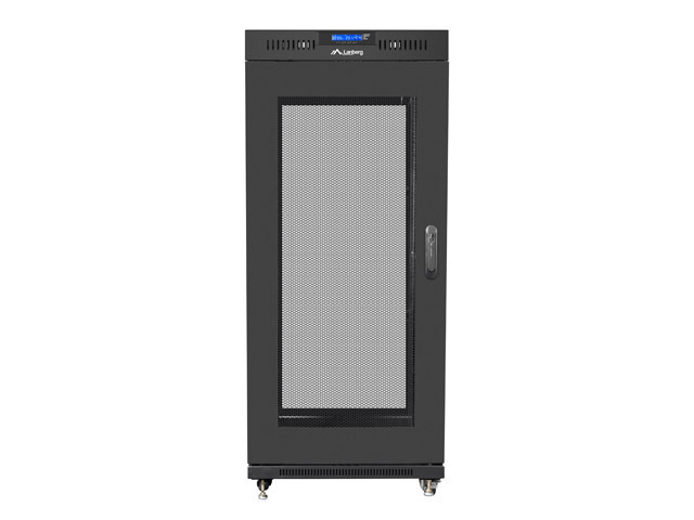 Szafa instalacyjna Rack stojąca 19" 27U 600X800 czarna perforowane drzwi LCD (Flat pack) Lanberg