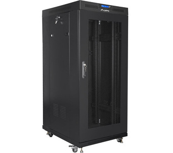 Miniatura produktu: Szafa instalacyjna Rack stojąca 19" 27U 600X800 czarna perforowane drzwi LCD (Flat pack) Lanberg