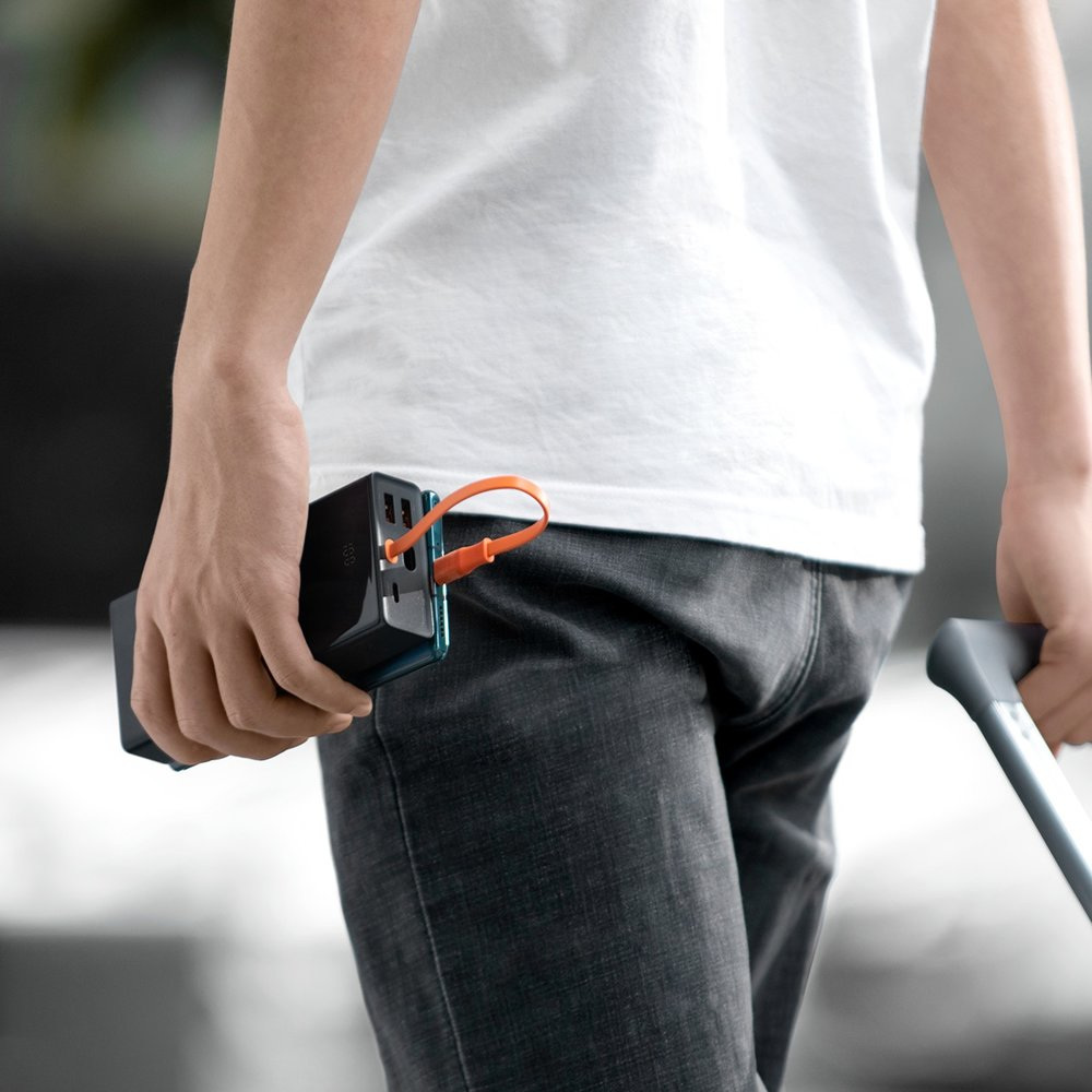 Powerbank Baseus Elf, 20000mAh, 65W 2x USB / USB Typ C / wbudowany kabel USB Typ C Power Delivery Quick Charge - czarny (PPJL000001)