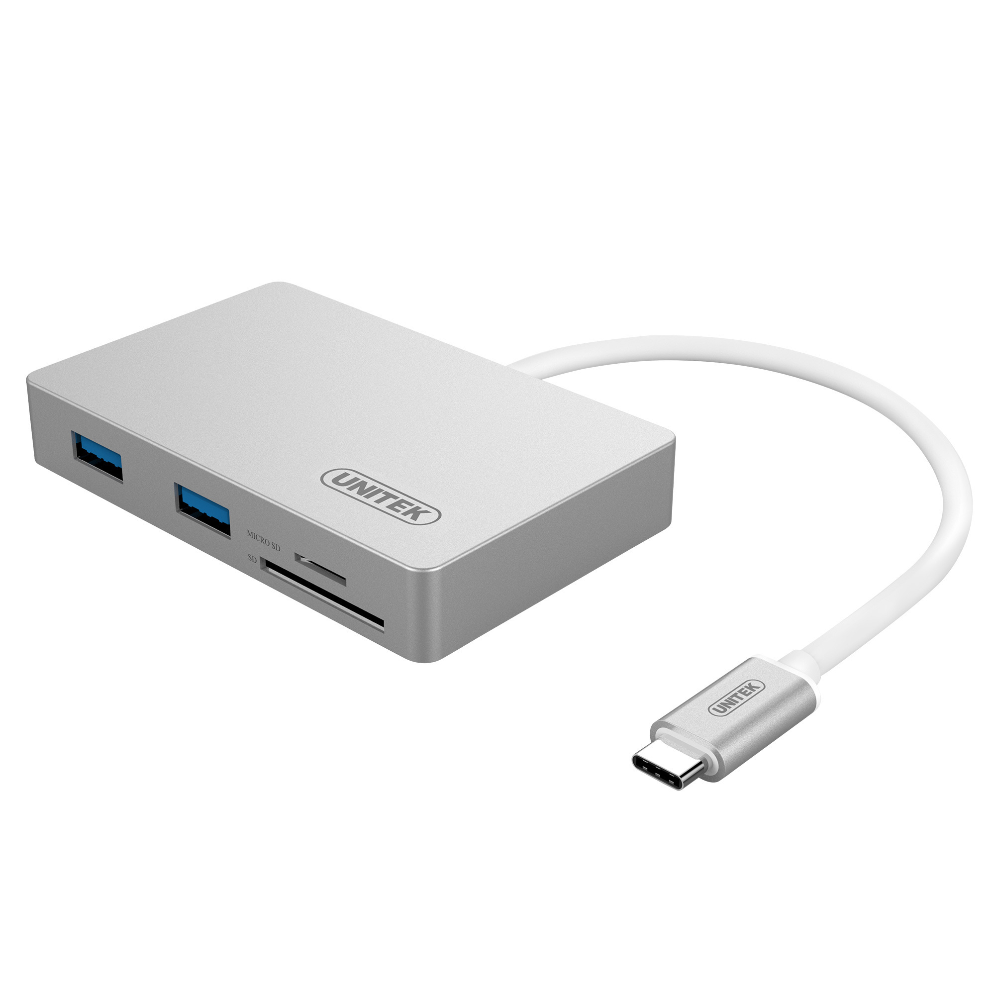 Unitek HUB USB TYP-C, 2 x USB 3.0, czytnik kart SD, czytnik kart microSD, Port USB TYP-C (Y-9319)