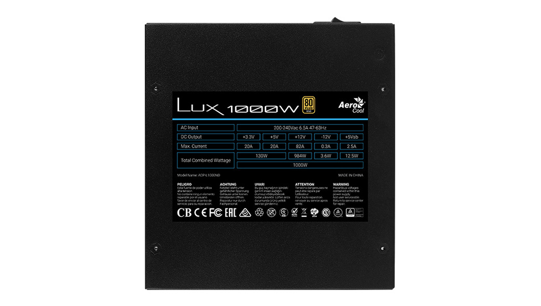 Zdjęcie produktu: Aerocool PGS LUX 1000W 80Plus Gold 1000W