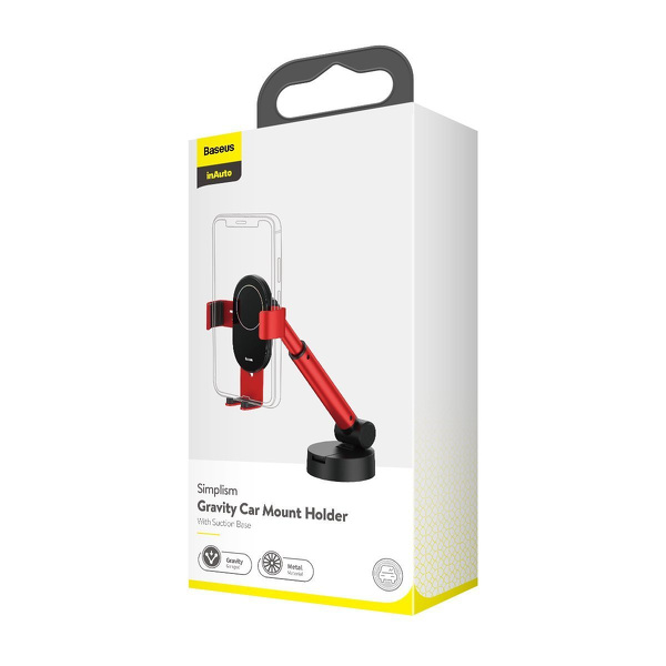 Zdjęcie produktu: Samochodowy uchwyt grawitacyjny do telefonu Baseus Simpslism z przyssawką - czerwony (SUYL-JY09)