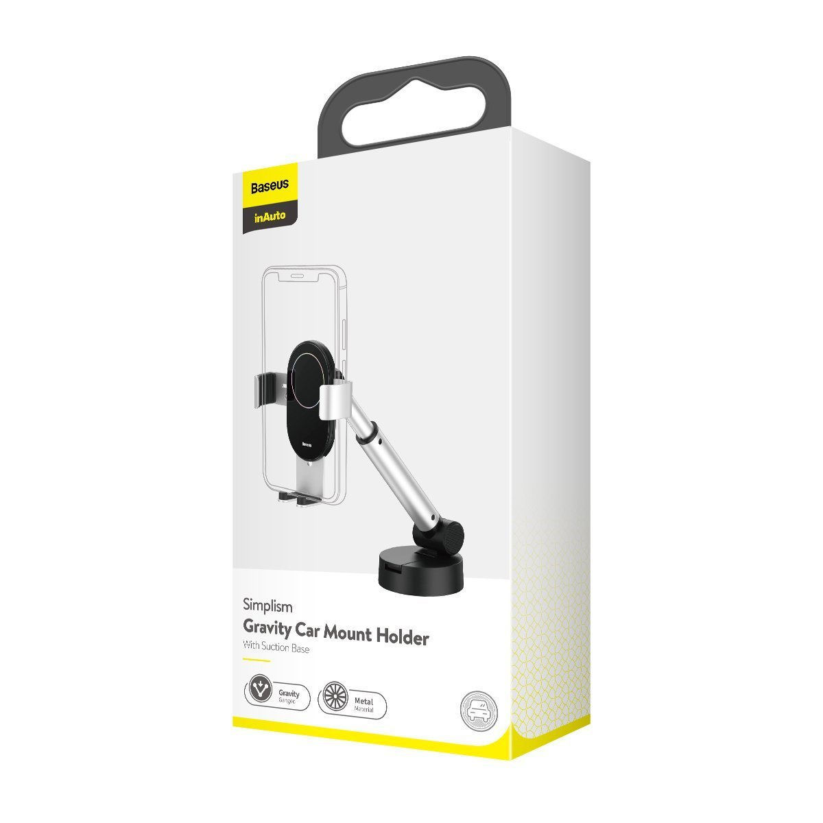 Samochodowy uchwyt grawitacyjny do telefonu Baseus Simpslism z przyssawką - srebrny (SUYL-JY0S)
