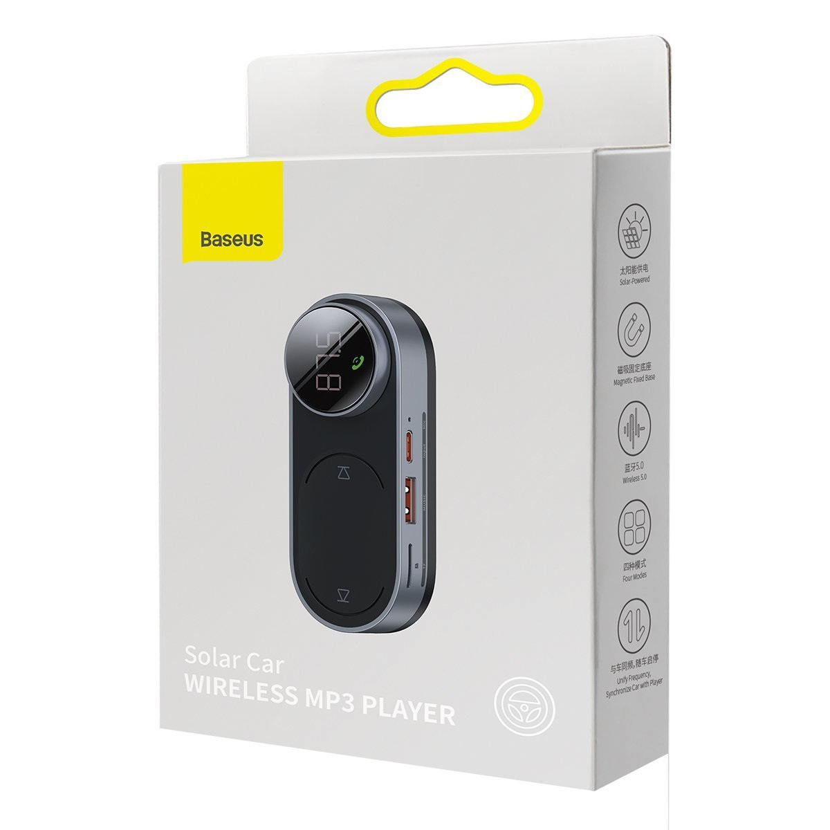 Transmiter FM Baseus Solar Car, Bluetooth 5.0, TF, AUX - czarny (CDMP000001)