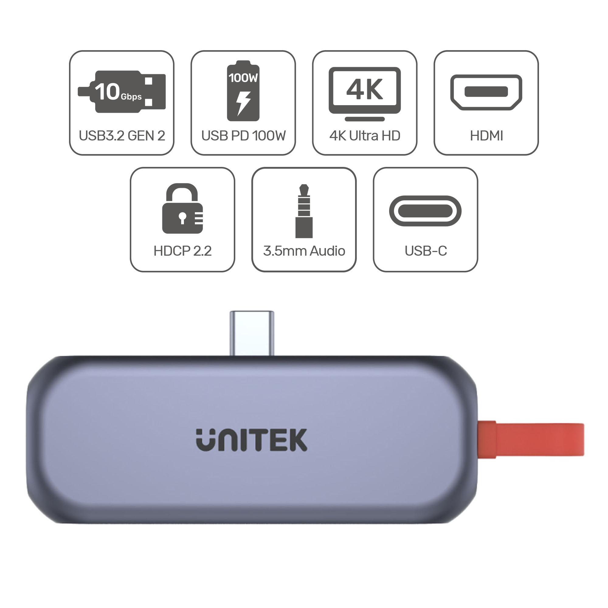 HUB USB TYP-C mobile, HDMI 4K, audio, PD 100W Unitek (D1070A) HUB USB TYP-C mobile, HDMI 4K, audio, PD 100W Unitek (D1070A)
