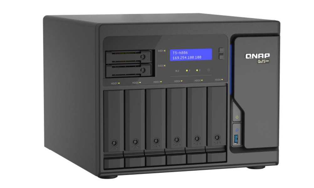 Zdjęcie produktu: Serwer plików QNAP TS-h886-D1622-16G rozbudowany do 64G 8-bay; Intel Xeon D-1622 dual-core 2.6 GHz /3.2 GHz; 64 GB UDIMM DDR4 ECC; 2 x M.2 22110/2280 NVMe; 4x 2,5 Gbe; 3x Port USB 3.2 Gen 1; 2x PCIe