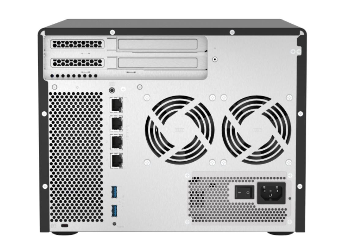 Serwer plików QNAP TS-h886-D1622-16G rozbudowany do 64G 8-bay; Intel Xeon D-1622 dual-core 2.6 GHz /3.2 GHz; 64 GB UDIMM DDR4 ECC; 2 x M.2 22110/2280 NVMe; 4x 2,5 Gbe; 3x Port USB 3.2 Gen 1; 2x PCIe
