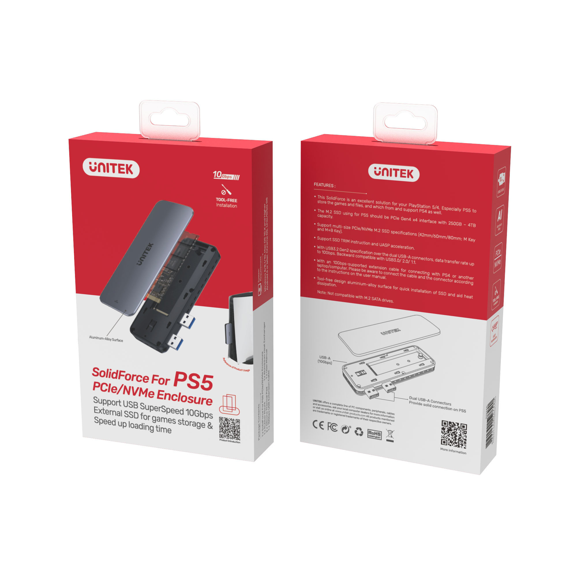 Obudowa na dysk SSD M.2 (PCIe/NVMe) Unitek do PS5 10 Gbps (S1224A)