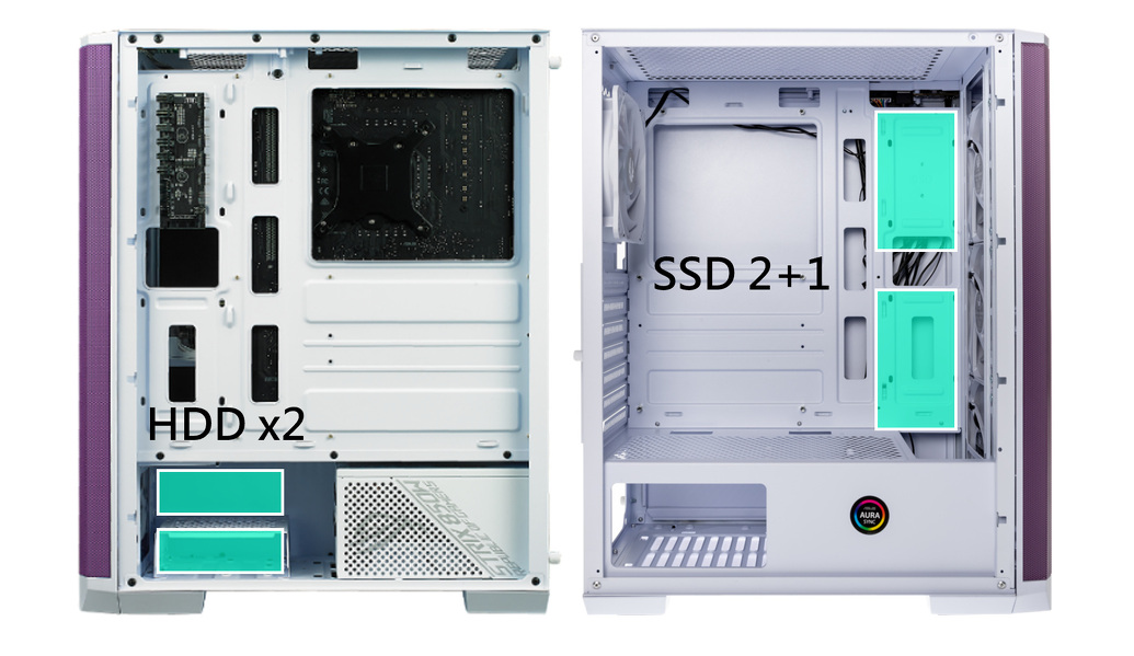 Zdjęcie produktu: Obudowa do komputera BitFenix Nova Mesh SE TG ARGB, hartowane szkło, biało-fioletowa
