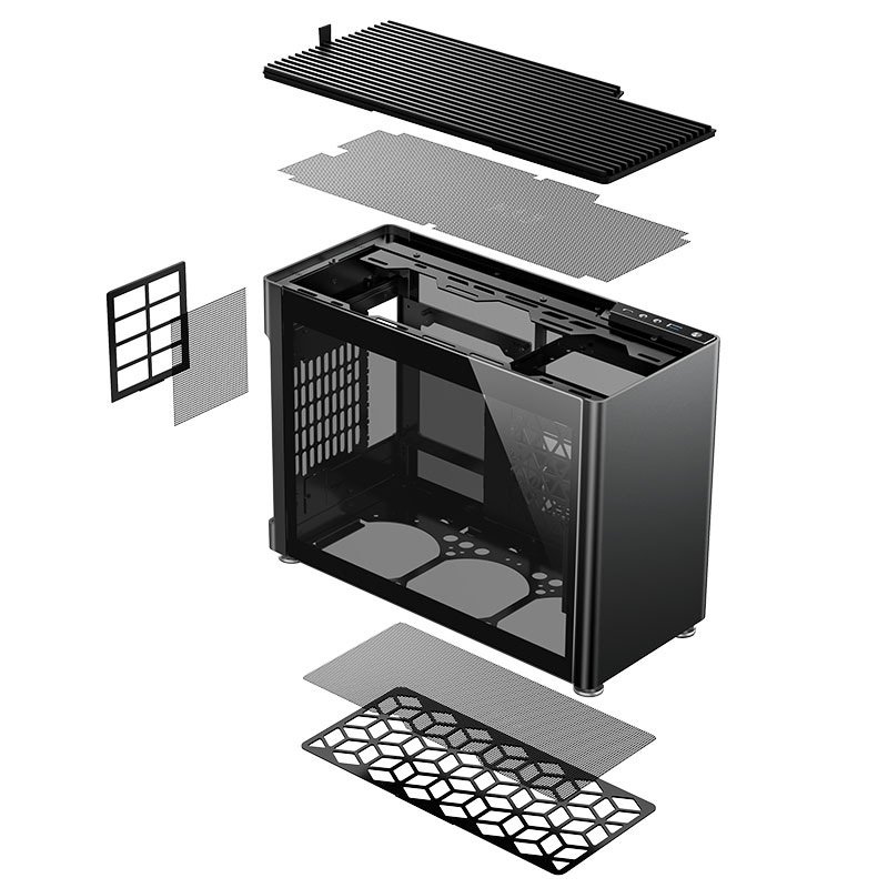 Obudowa do komputera Jonsplus i100 Pro ITX, hartowane szkło czarna Obudowa do komputera Jonsplus i100 Pro ITX, hartowane szkło czarna