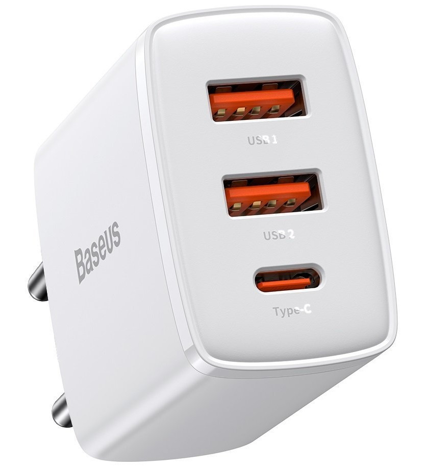 Ładowarka sieciowa Baseus Compact Quick Charger, 2x USB, 1x USB TYP-C PD, 3A, 30W - biała (CCXJ-E02) Ładowarka sieciowa Baseus Compact Quick Charger, 2x USB, 1x USB TYP-C PD, 3A, 30W - biała (CCXJ-E02)