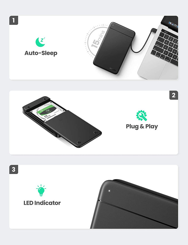 Zdjęcie produktu: Obudowa zewnętrzna na dysk 2,5" HDD/SSD UGREEN CM352, SATA III, USB-A 3.0 (80555)