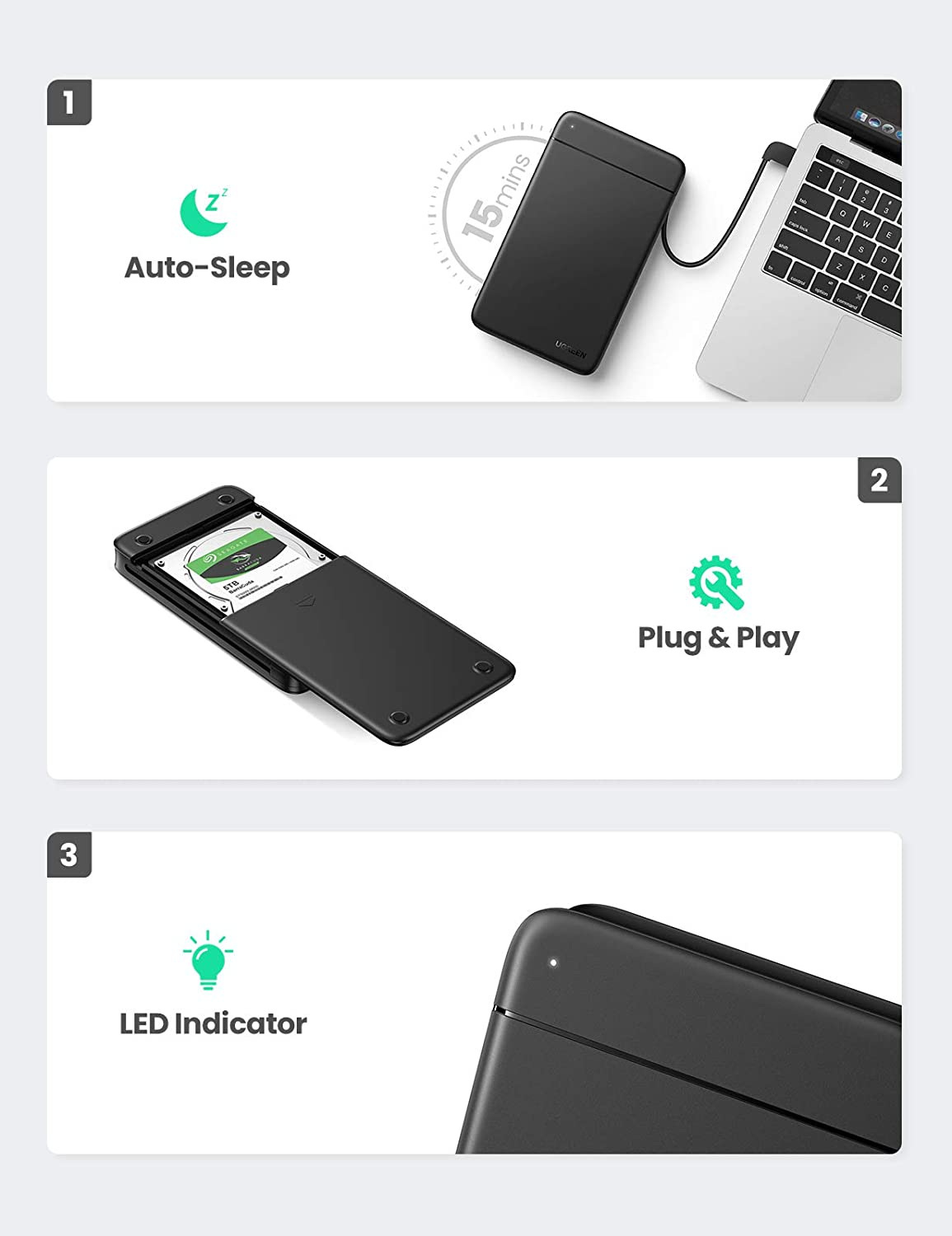 Obudowa zewnętrzna na dysk 2,5" HDD/SSD UGREEN CM352, SATA III, USB-A 3.0 (80555)