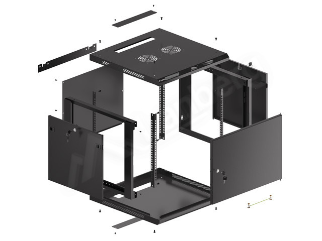 Szafa Instalacyjna Rack Wisząca 19" 9U 600x600 Czarna Drzwi Metalowe Lanberg (Flat Pack)