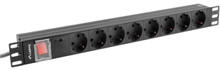 Listwa zasilająca Lanberg Rack PDU 19" 1U 16a 8x Schuko 2m Czarna