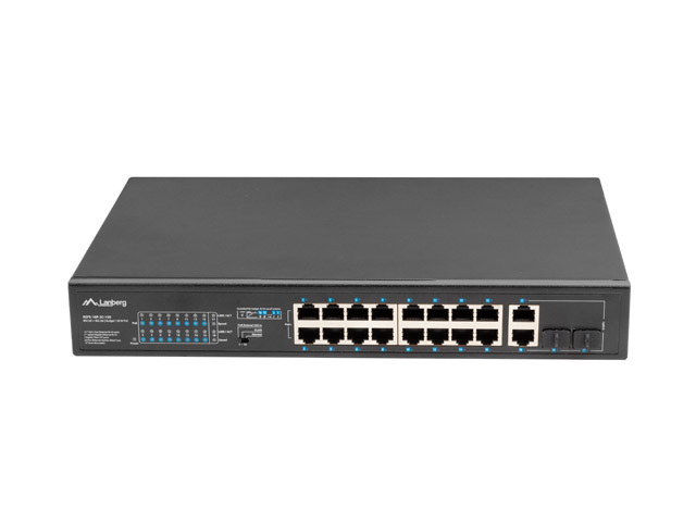 Switch Lanberg 16x 100mb POE+/2x Combo Niezarządzalny Rack 19" Gigabit Ethernet 150w