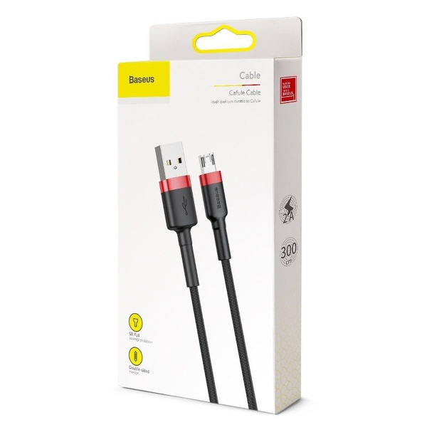Zdjęcie produktu: Kabel przewód USB - micro USB 300cm Baseus Cafule Quick Charge 2A z obsługą szybkiego ładowania - czarny-czerwony (CAMKLF-H91)