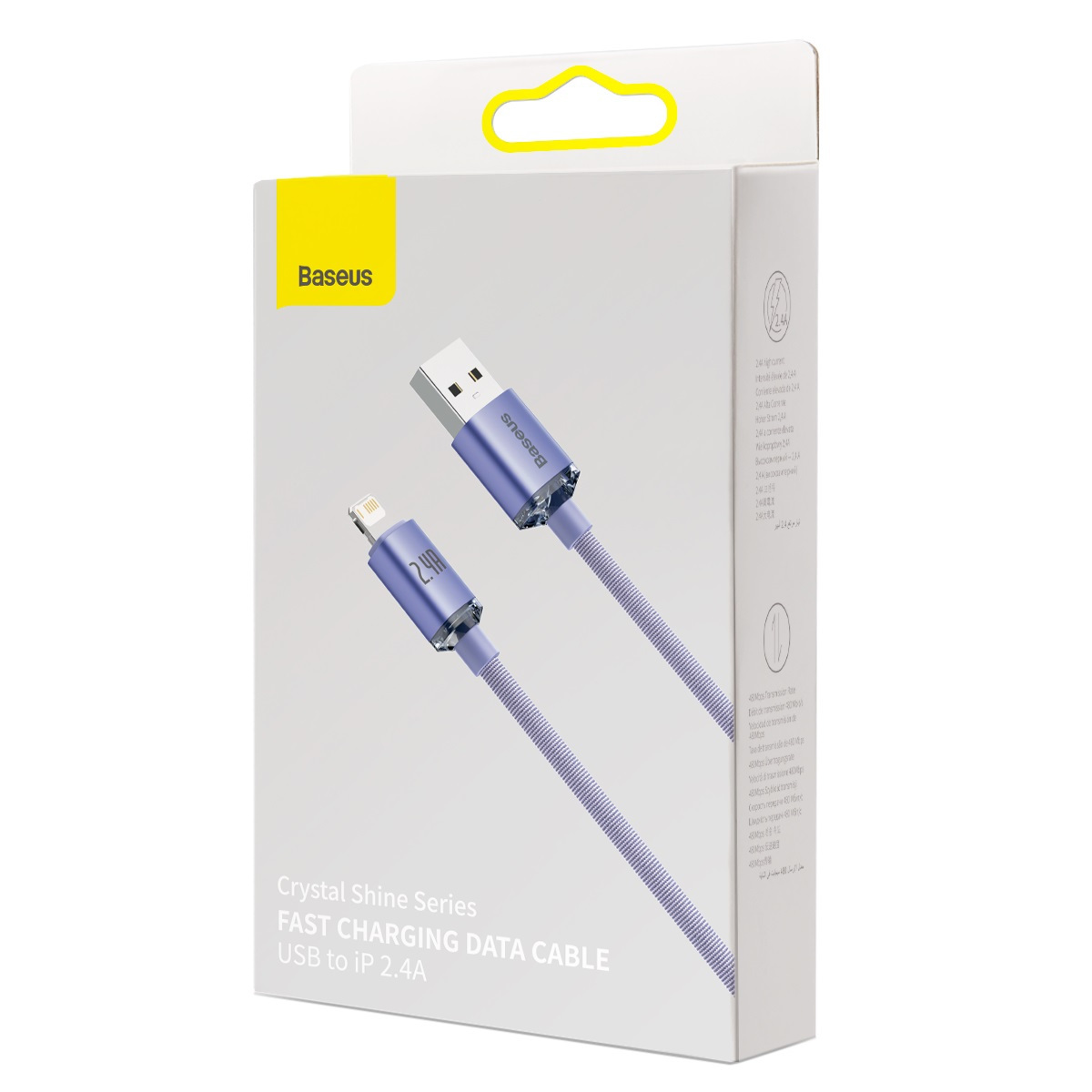 Kabel przewód USB - Lightning / iPhone 200cm Baseus Crystal 2.4A - fioletowy (CAJY000105)