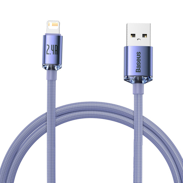 Zdjęcie produktu: Kabel przewód USB - Lightning / iPhone 120cm Baseus Crystal 2.4A - fioletowy (CAJY000005)