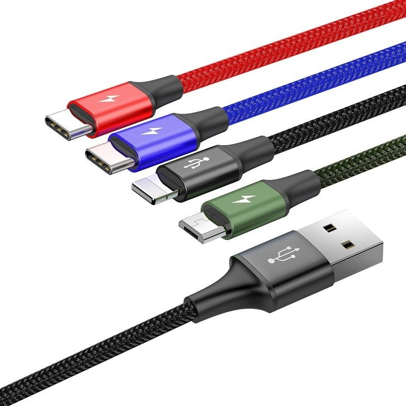 Kabel przewód pleciony USB 4w1 Baseus - 2 x USB TYP-C, Lightning, micro USB 120cm 3,5A - czarny (CA1T4-B01)