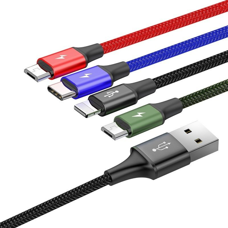 Kabel przewód pleciony USB 4w1 Baseus - USB TYP-C, Lightning, 2 x micro USB 120cm 3,5A - czarny (CA1T4-C01)