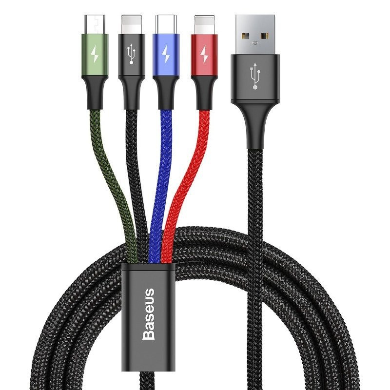 Kabel przewód pleciony USB 4w1 Baseus - USB TYP-C, 2 x Lightning, micro USB 120cm 3,5A - czarny (CA1T4-A01)