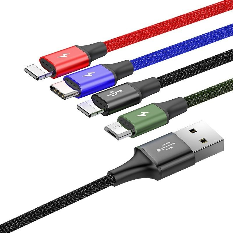 Kabel przewód pleciony USB 4w1 Baseus - USB TYP-C, 2 x Lightning, micro USB 120cm 3,5A - czarny (CA1T4-A01)