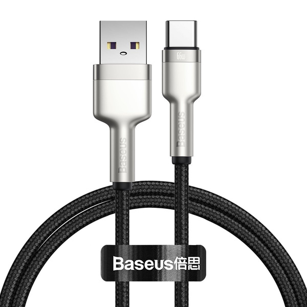 Zdjęcie produktu: Kabel przewód USB Typ-C 100cm Baseus Cafule Quick Charge 66W z obsługą szybkiego ładowania - czarny (CAKF000101)