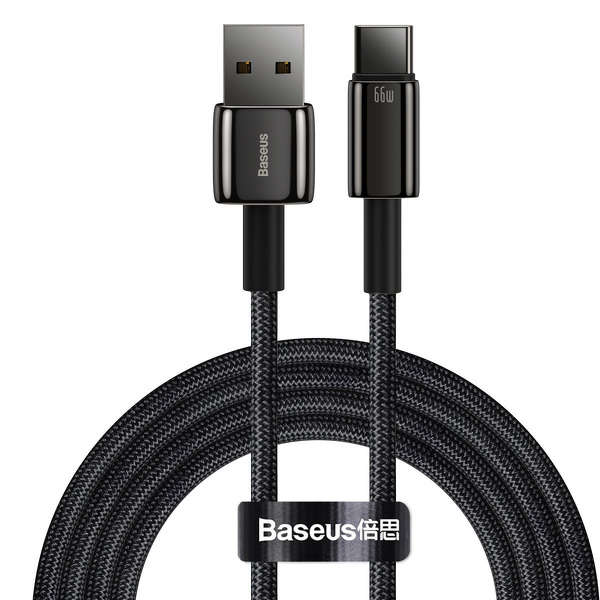 Zdjęcie produktu: Kabel przewód USB Typ-C 200cm Baseus Tungsten Gold 66W, 11 V / 6 A - czarny (CATWJ-C01)