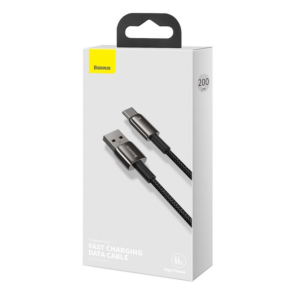 Zdjęcie produktu: Kabel przewód USB Typ-C 200cm Baseus Tungsten Gold 66W, 11 V / 6 A - czarny (CATWJ-C01)