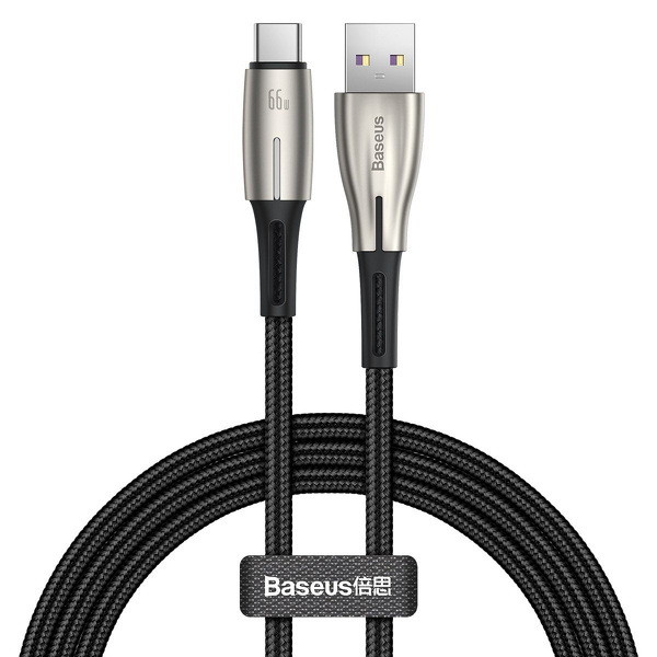 Zdjęcie produktu: Kabel przewód USB Typ-C 100cm Baseus Water Drop-shaped, LED 66W, 6A z obsługą szybkiego ładowania - czarny (CATSD-M01)