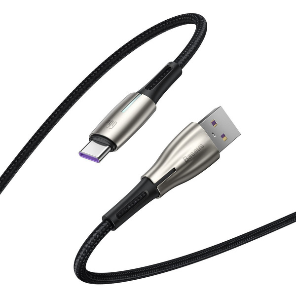 Zdjęcie produktu: Kabel przewód USB Typ-C 100cm Baseus Water Drop-shaped, LED 66W, 6A z obsługą szybkiego ładowania - czarny (CATSD-M01)