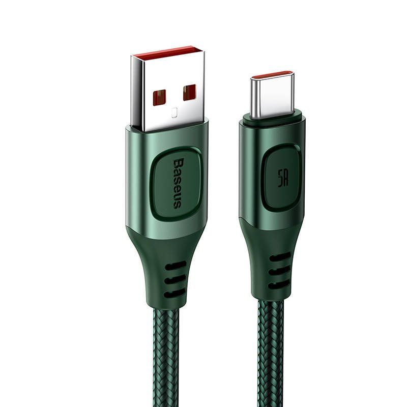 Kabel przewód USB Typ-C 100cm Baseus Flash QC 3.0, Huawei SCP, Samsung AFC, PD, 5A - zielony (CATSS-A06)