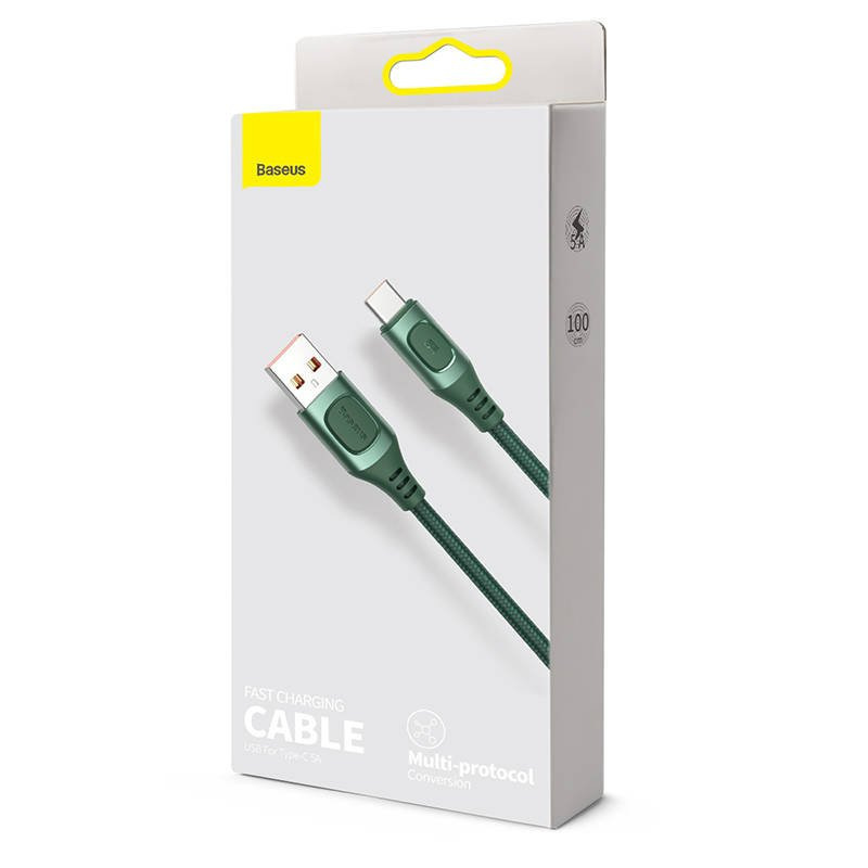 Kabel przewód USB Typ-C 100cm Baseus Flash QC 3.0, Huawei SCP, Samsung AFC, PD, 5A - zielony (CATSS-A06)