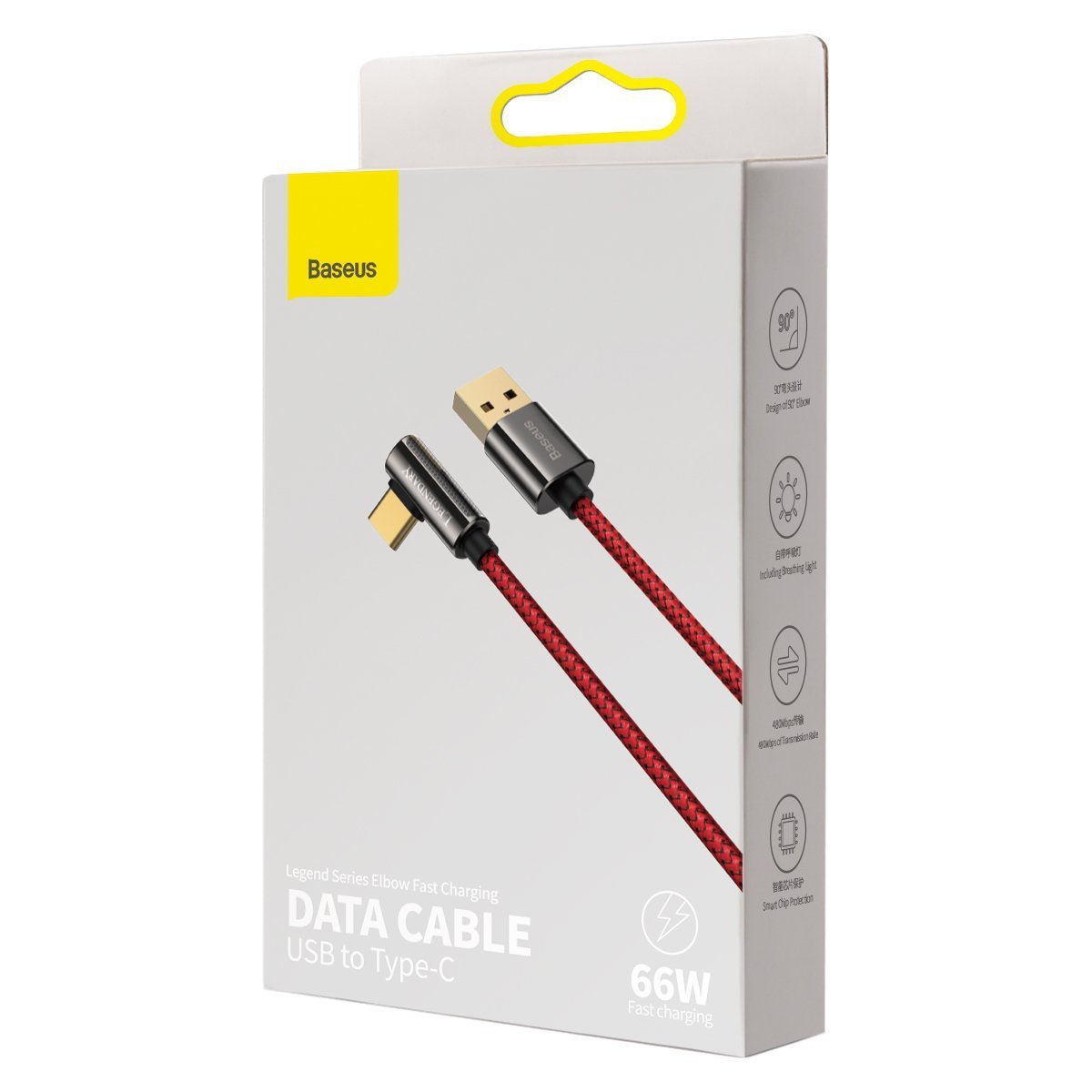 Kabel przewód USB Typ-C kątowy 100cm Baseus Legend Series, 66W, szybkie ładowanie - czerwony (CACS000409)