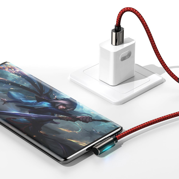 Zdjęcie produktu: Kabel przewód USB Typ-C kątowy 100cm Baseus Legend Series, 66W, szybkie ładowanie - czerwony (CACS000409)